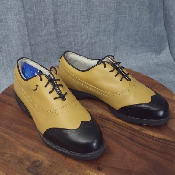 Lady Fairway Colonial Leather Gold/Black Saddle Golf Shoes Sz 8 (fits like 7.0) - Picture 3 of 11